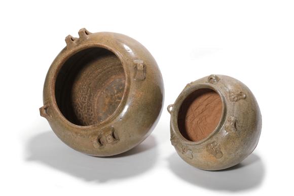 Castle AuctionA Pair of Yue Kiln Multi-Lug Jars, 3rd–6th C Pr.