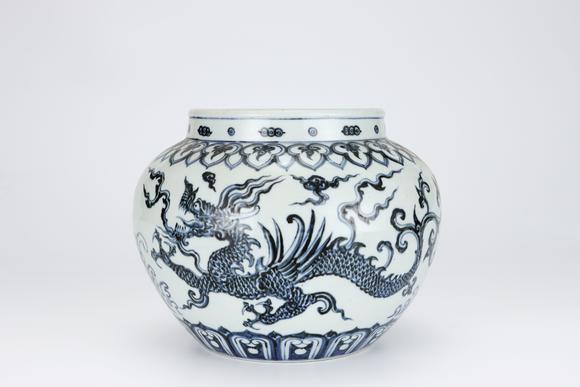 金澤美術(shù)明宣德 青花龍紋罐