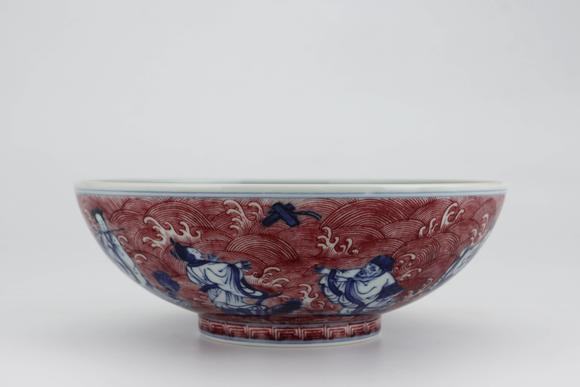 Cascade'sQing gan long blue and white glazed red eight immortals figure pattern bowl | 清乾隆 青花釉裏紅八仙人物紋碗