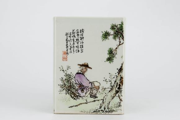 Cascade'sIn the Republic of China, the shallow crimson fish firewood cultivated and read porcelain plate paintings. | 民國(guó) 淺絳彩漁樵耕讀瓷板畫(huà)