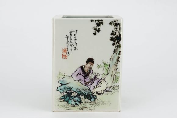 Cascade'sIn the Republic of China, the shallow crimson fish firewood cultivated and read porcelain plate paintings. | 民國(guó) 淺絳彩漁樵耕讀瓷板畫(huà)