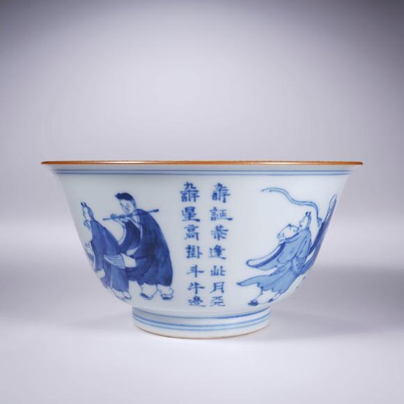 Cascade'sMing Chenghua Blue and White Character Story Poetry Bowl | 明成化 青花人物故事詩文碗
