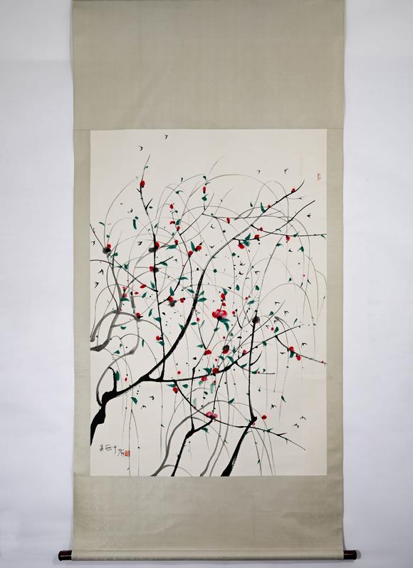 Cascade'sWu Guanzhong Spring Willow Drawing Vertical Axis | 吳冠中春柳圖紙本立軸