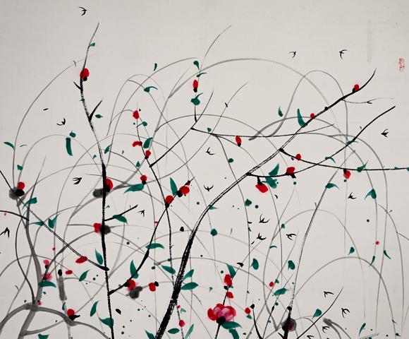 Cascade'sWu Guanzhong Spring Willow Drawing Vertical Axis | 吳冠中春柳圖紙本立軸