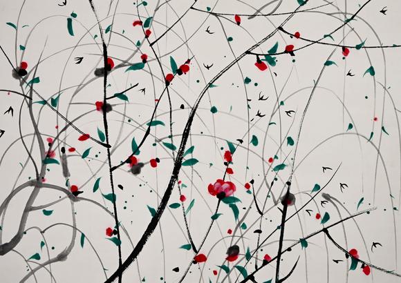 Cascade'sWu Guanzhong Spring Willow Drawing Vertical Axis | 吳冠中春柳圖紙本立軸