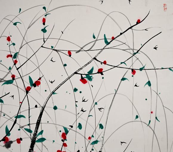 Cascade'sWu Guanzhong Spring Willow Drawing Vertical Axis | 吳冠中春柳圖紙本立軸