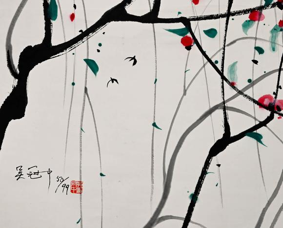 Cascade'sWu Guanzhong Spring Willow Drawing Vertical Axis | 吳冠中春柳圖紙本立軸