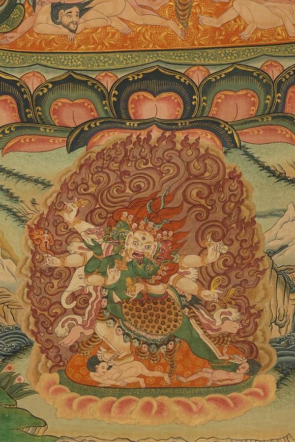 京都祇園會(huì)拍賣清乾隆 寧瑪派八部普巴金剛（九普巴）唐卡 欽則（欽孜）畫派體系 
 布面 日本古裂裝裱 日本桐箱附 本物保證