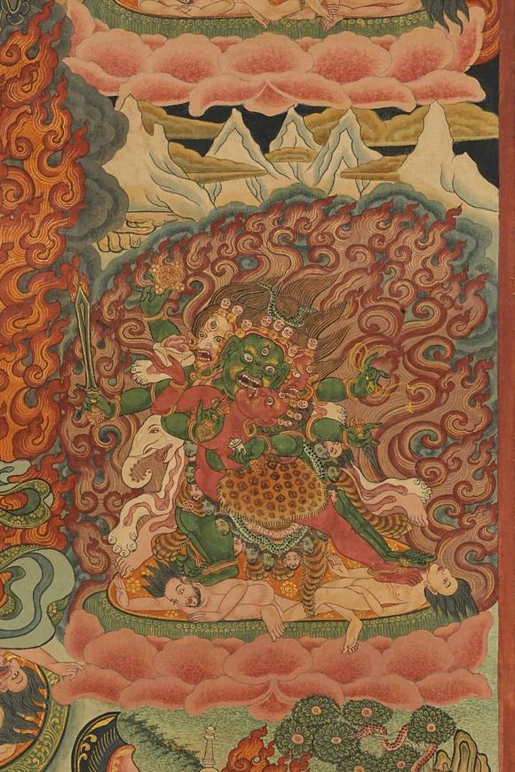 京都祇園會(huì)拍賣清乾隆 寧瑪派八部普巴金剛（九普巴）唐卡 欽則（欽孜）畫派體系 
 布面 日本古裂裝裱 日本桐箱附 本物保證