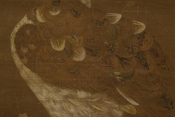 京都祇園會(huì)拍賣(mài)宋徽宗皇帝鷲之圖 絹本掛軸 宣和殿學(xué)士蔡京贊 延寶二年石川民部源宗弘獻(xiàn)上之（1674年）第三代仙臺(tái)藩主藤原一伊達(dá)綱宗舊藏 大正五年?yáng)|京兩國(guó)美術(shù)俱樂(lè)部伊達(dá)家藏品入札 雙箱1674年 黑漆燙金原箱 參考資料附 日本古裂裝裱