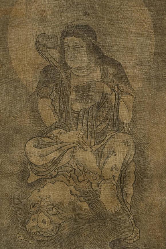 京都祇園會(huì)拍賣(mài)元代 華嚴(yán)三圣圖三幅 絹本掛軸 日本古裂裝裱 日本桐箱附