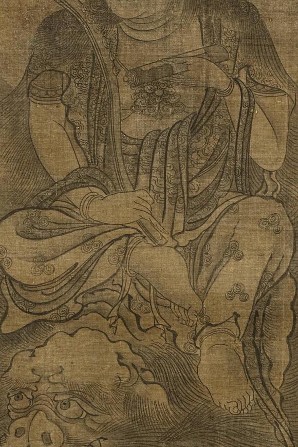 京都祇園會拍賣元代 華嚴三圣圖三幅 絹本掛軸 日本古裂裝裱 日本桐箱附