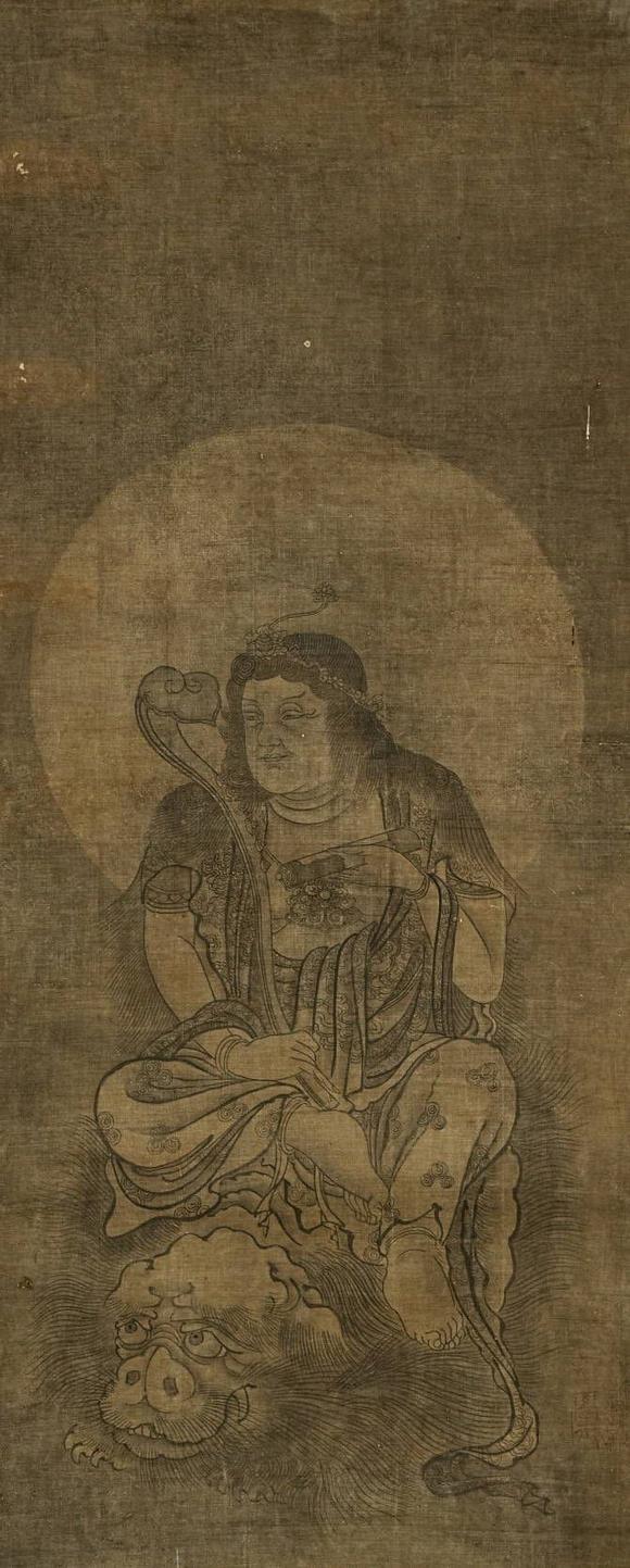 京都祇園會(huì)拍賣(mài)元代 華嚴(yán)三圣圖三幅 絹本掛軸 日本古裂裝裱 日本桐箱附