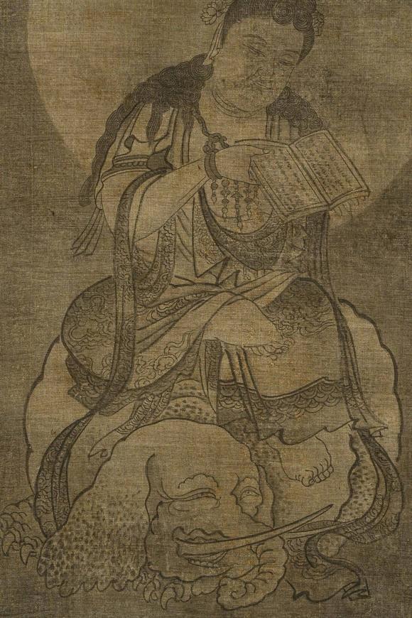 京都祇園會拍賣元代 華嚴三圣圖三幅 絹本掛軸 日本古裂裝裱 日本桐箱附