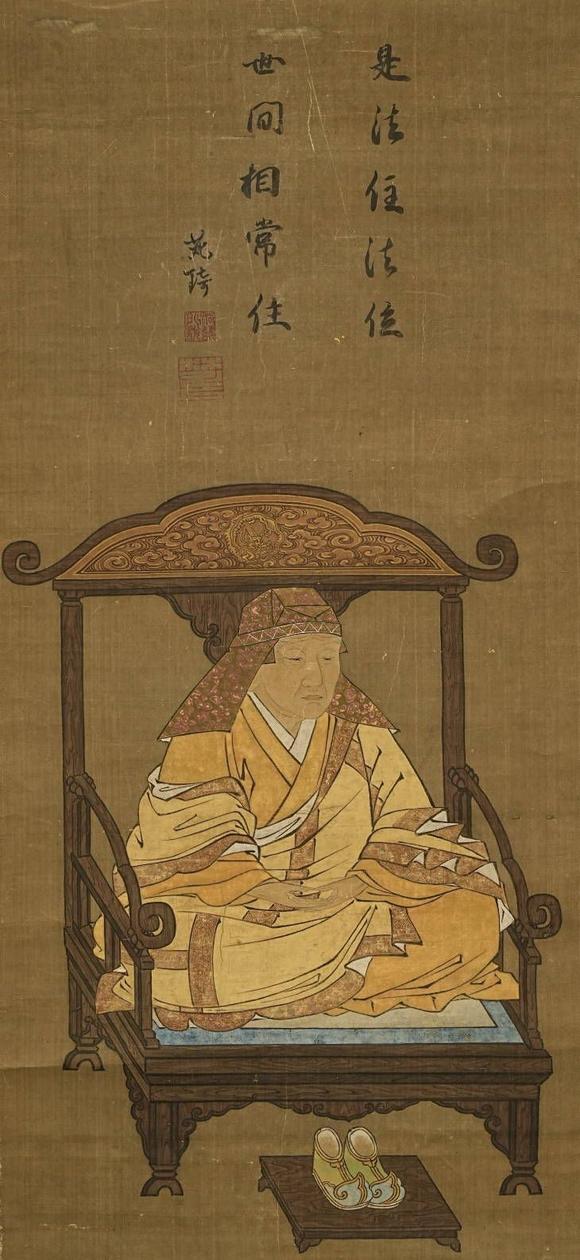 京都祇園會(huì)拍賣楚石梵琦贊佛畫 日本古裂裝裱 絹本掛軸 日本桐箱附