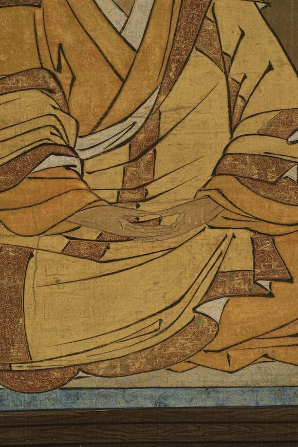 京都祇園會(huì)拍賣(mài)楚石梵琦贊佛畫(huà) 日本古裂裝裱 絹本掛軸 日本桐箱附