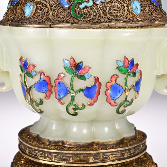 Eden Fine Antiques Galleries LLCA CHINESE HETIAN JADE GILT FILIGREE CENSER