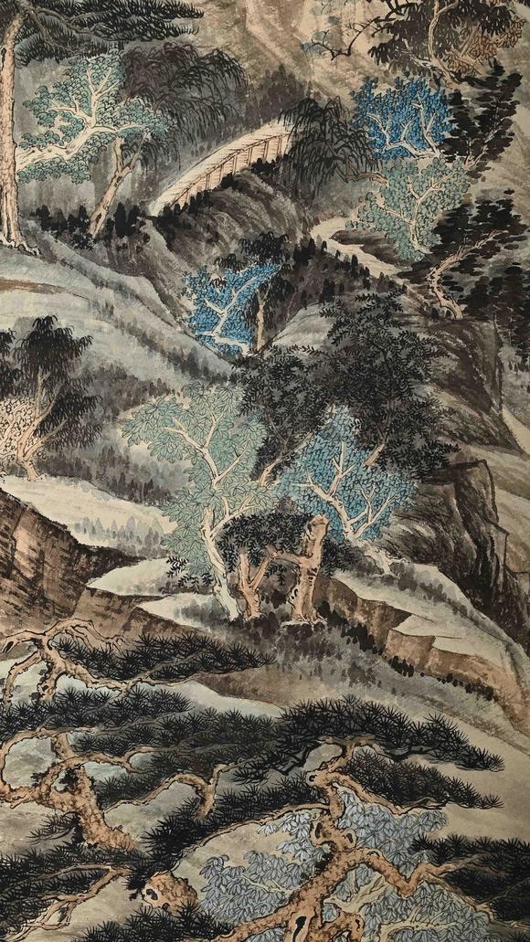 Eden Fine Antiques Galleries LLC1948 ZHANG DAQIAN MOUNTAIN WATERFALL AND SCHOLAR PAINTING
