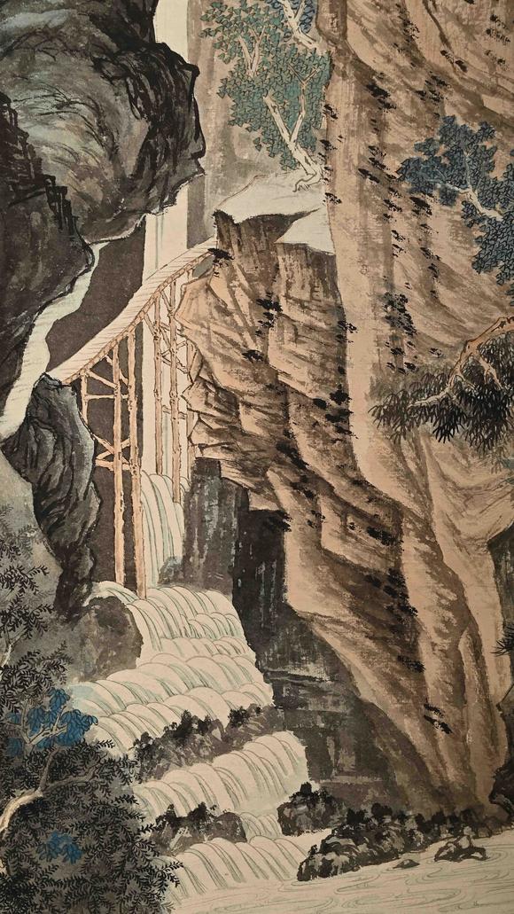 Eden Fine Antiques Galleries LLC1948 ZHANG DAQIAN MOUNTAIN WATERFALL AND SCHOLAR PAINTING
