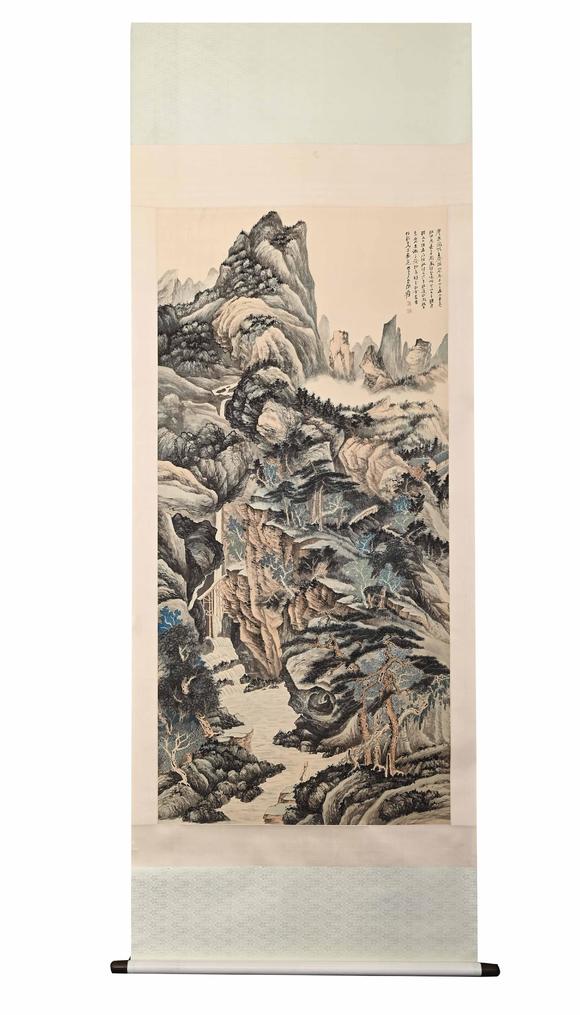 Eden Fine Antiques Galleries LLC1948 ZHANG DAQIAN MOUNTAIN WATERFALL AND SCHOLAR PAINTING
