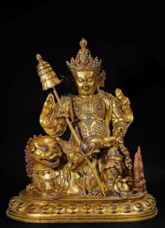 Eden Fine Antiques Galleries LLCA CHINESE GILT BRONZE VAISHRAVANA STATUE
