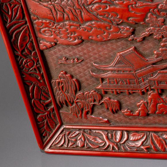 大阪美術(shù)商會明 堆朱山水樓閣圖方盤