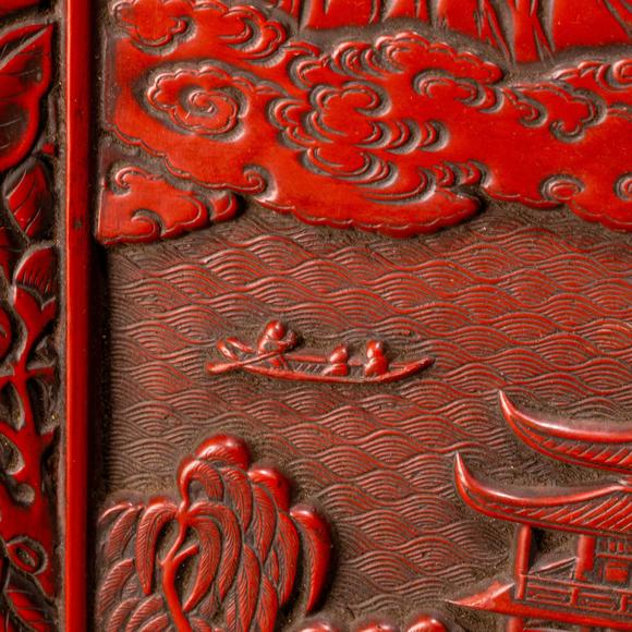 大阪美術(shù)商會明 堆朱山水樓閣圖方盤