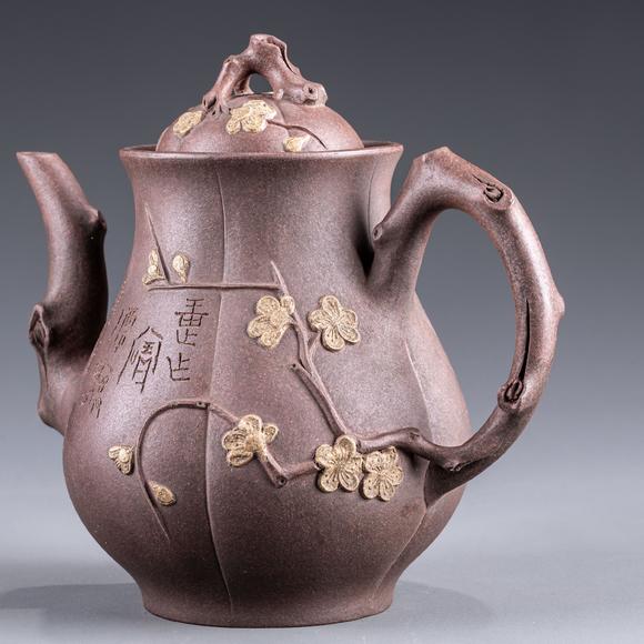 大阪美術(shù)商會(huì)金商鼎標(biāo)款 朱泥梅樁急須
