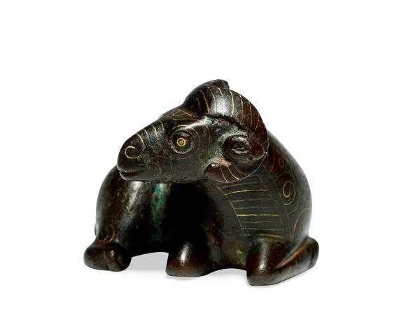 華藝國際明  銅錯金羊鎮(zhèn)