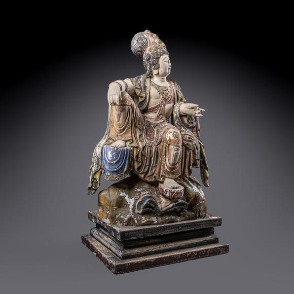 大阪美術(shù)商會明 木胎彩漆自在觀音