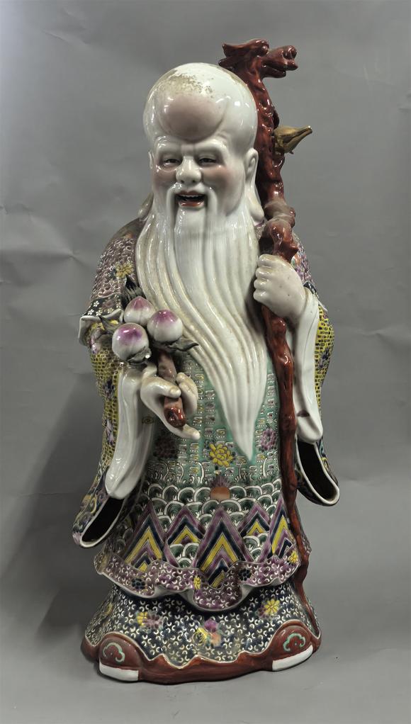 東京國際拍賣清代 粉彩福祿壽三星造像