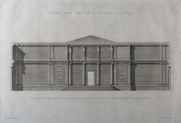 TooveysAfter Gio Stern - ‘Prospetto interno della Piazza di rimpetto al Palazzo’, engraving by Francesco Barbazza, p.44.5cm x 66cm, within a painted frame.