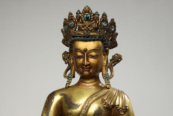 北京嘉翰藏傳風(fēng)格的銅鎏金寶冠佛坐像