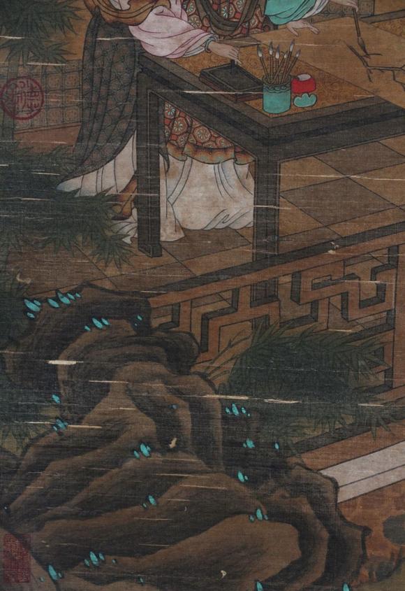 日本松町古美李唐 仕女戲墨圖