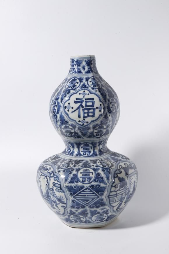 千美會(huì)青花福壽萬代紋葫蘆瓶