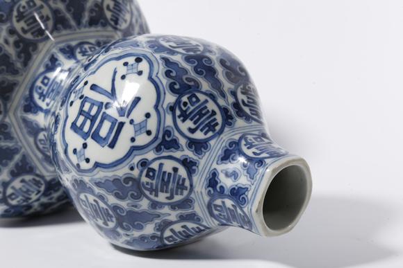 千美會青花福壽萬代紋葫蘆瓶