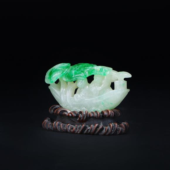 鐮倉(cāng)美術(shù)清 翡翠雕童子泛舟