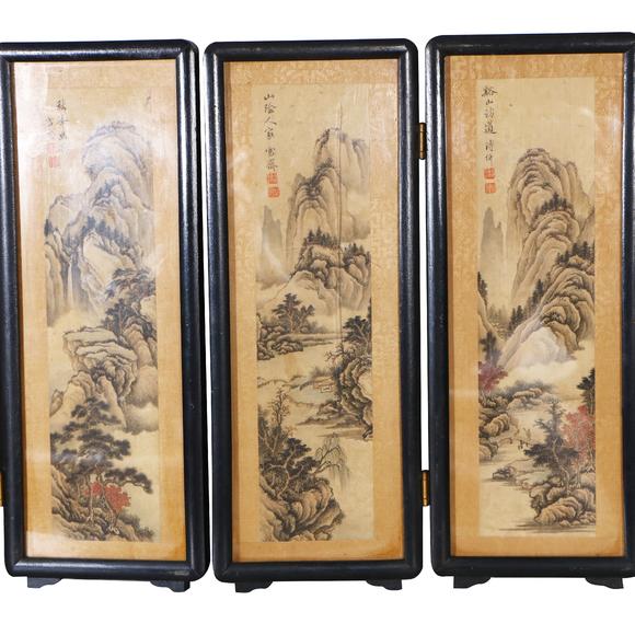 鐮倉美術溥伒 仿古山水桌面屏風