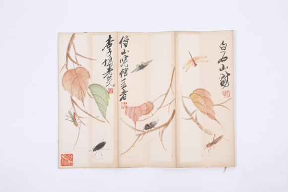 千美會齊白石紙本貝葉草蟲圖畫冊頁（6頁）
