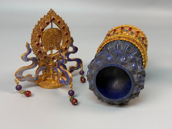 東京蕓術(shù)掐絲青金石藏傳佛教擺件天然青金石可檢測，純