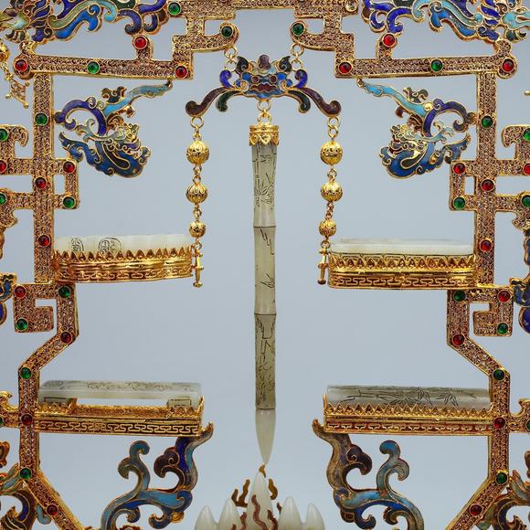 東京蕓術(shù)掐絲鑲嵌和田玉文房擺件