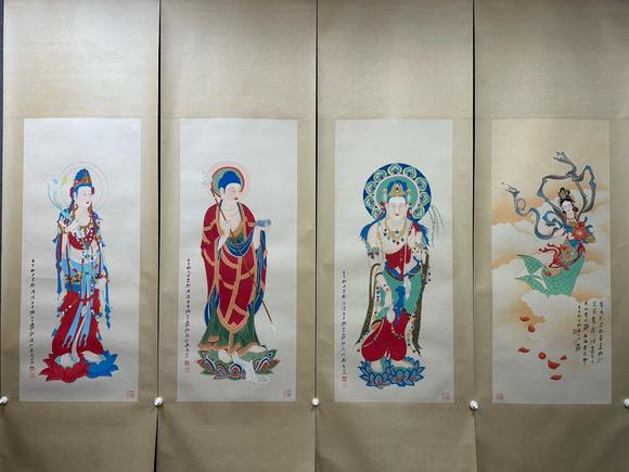 日本松町古美張大千 佛像圖十二條屏