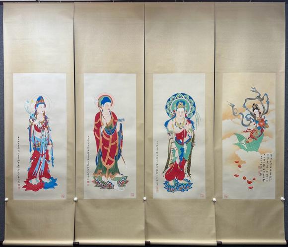 日本松町古美張大千 佛像圖十二條屏