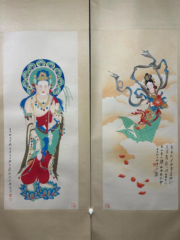 日本松町古美張大千 佛像圖十二條屏