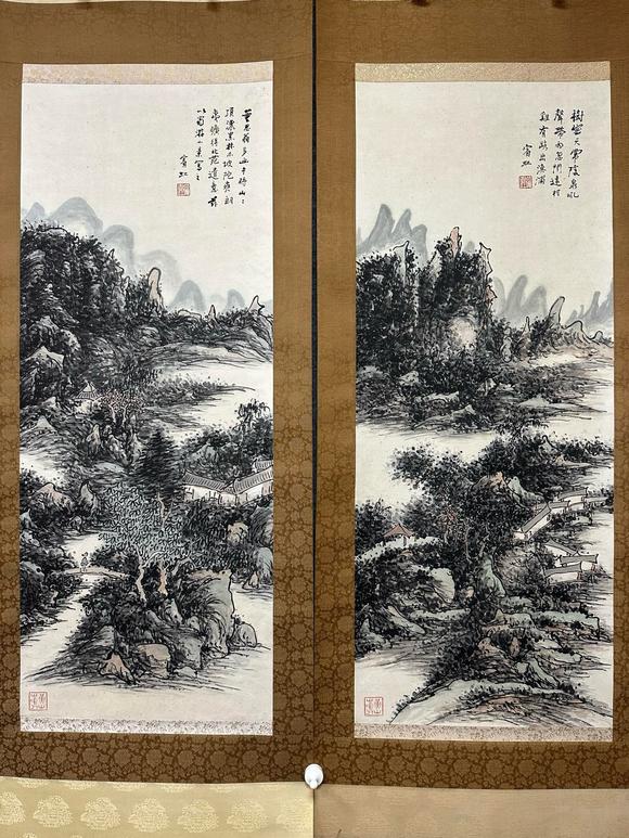 日本松町古美黃賓虹 山水四條屏