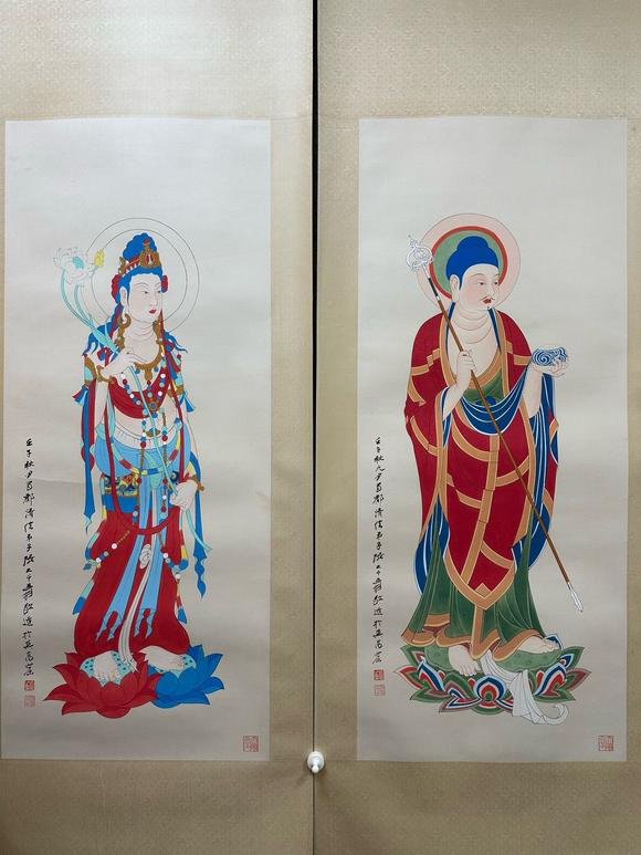日本松町古美張大千 佛像圖十二條屏