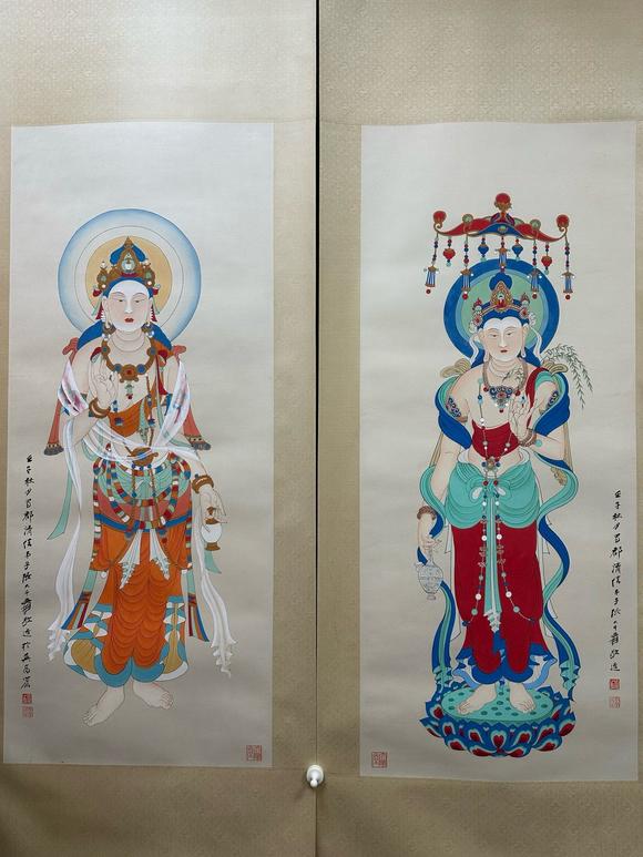 日本松町古美張大千 佛像圖十二條屏