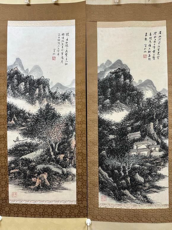 日本松町古美黃賓虹 山水四條屏