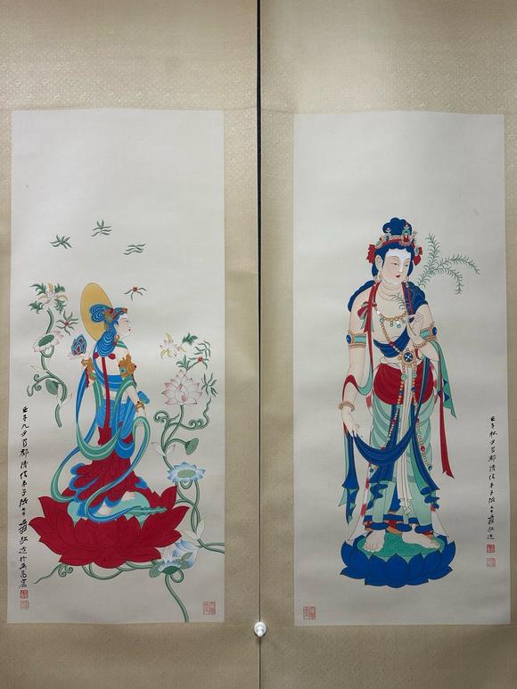 日本松町古美張大千 佛像圖十二條屏