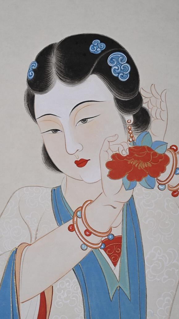 日本松町古美張大千 拈花仕女